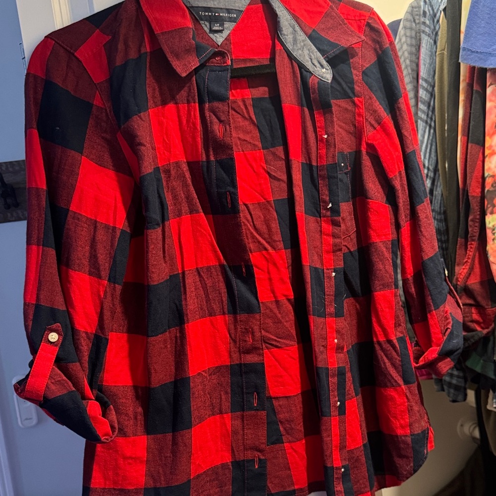 Tommy Hilfiger Red and Black Checkered flannel Shirt